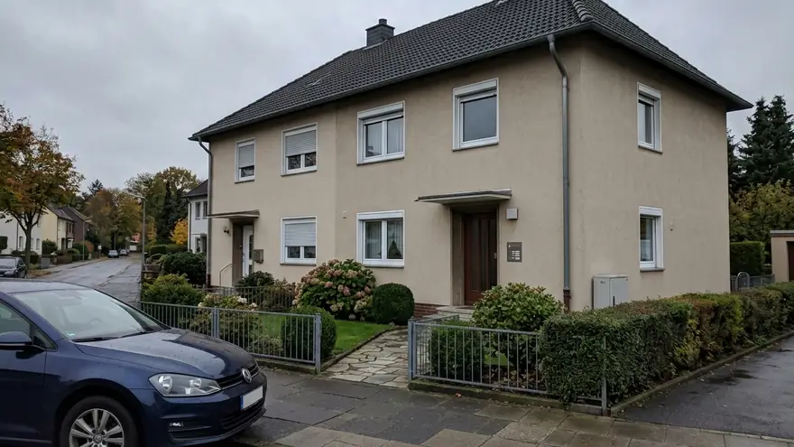 Eigentümerin fotografiert mit dem Handy einen dunklen Fleck an der Wohnzimmerwand